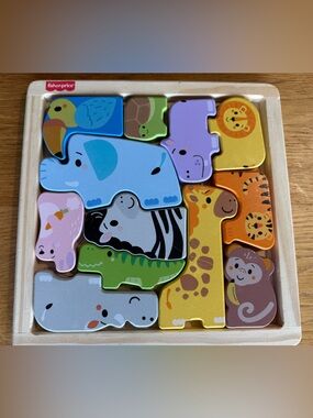 Fisher-Price Bright Wooden Animal Puzzle - Yellow, Blue, Green, Purple, Orange